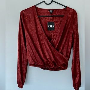 GUESS crop satin long sleeve top